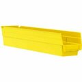 Akro-Mils Nesting Storage Shelf Bin, Plastic, 30124, 4-1/8 in W in x 23-5/8 in D in x 4 in H, Yellow 30124YELLO